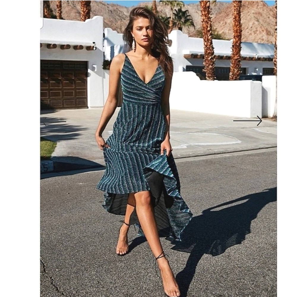 Dress the Population Lena Dress: Striped Maxi Dress - Blue and Green - Picture 8 of 13